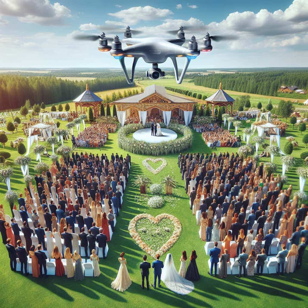 hyper realistic high resolution photo of drohnen videografie fuer veranstaltungen hochzeiten